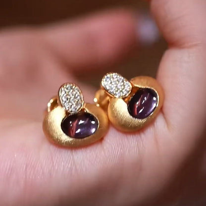 Sterling Silver S925 Brushed Craft Amethyst Earrings Light Luxury Vintage Exquisite Versatile Elegant New Geometric Earrings