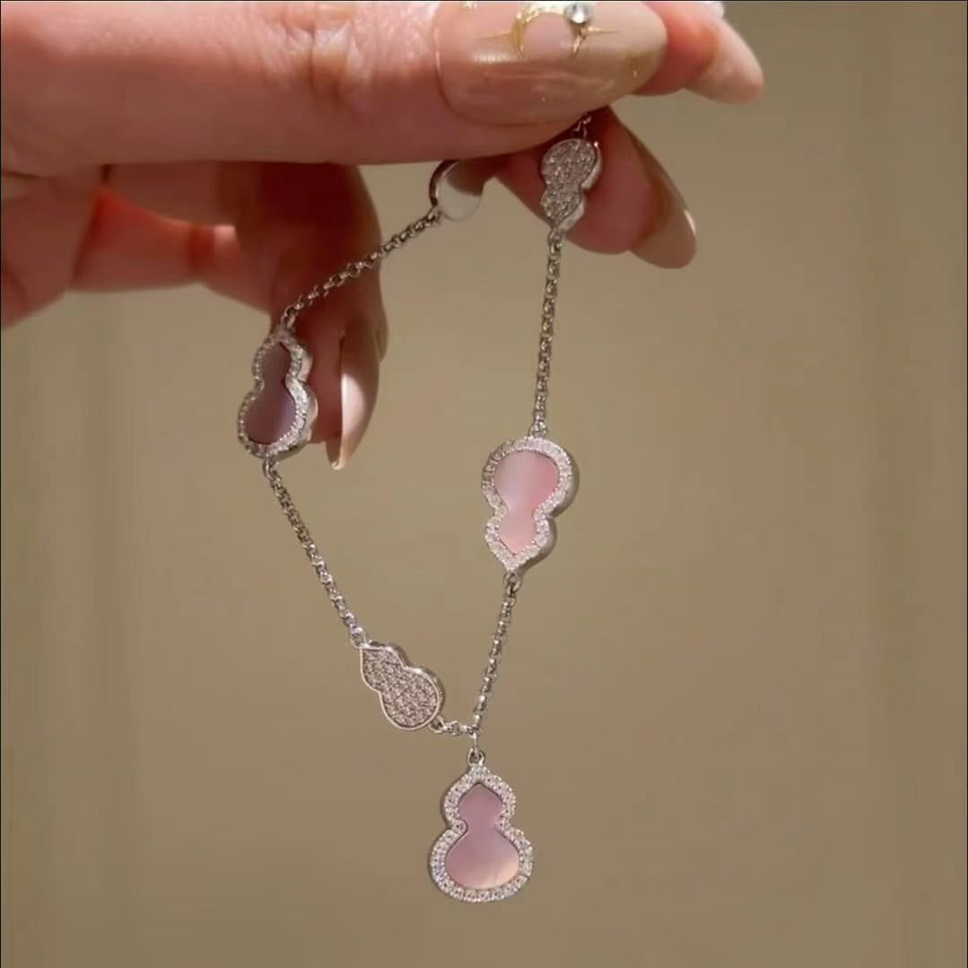 Pure Silver S925 Gourd Fortune Pink Mother-of-Pearl Bracelet Luxurious Whitening High-End Small Gourd Bracelet