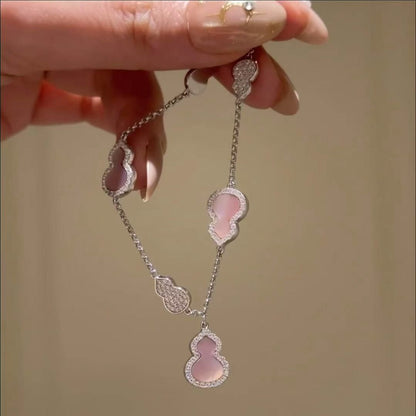 Pure Silver S925 Gourd Fortune Pink Mother-of-Pearl Bracelet Luxurious Whitening High-End Small Gourd Bracelet
