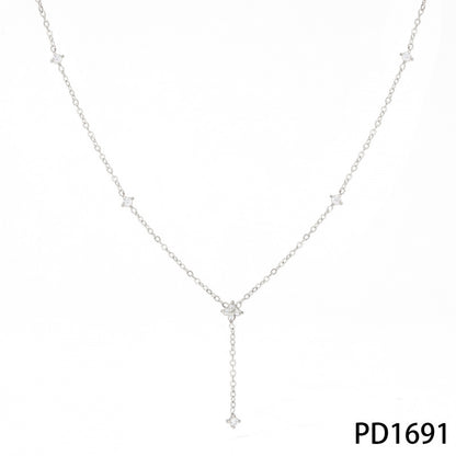 Stainless Steel Zircon Flower Y-shaped Necklace Exquisite Versatile Light Luxury High-end Cool Accessories for Women