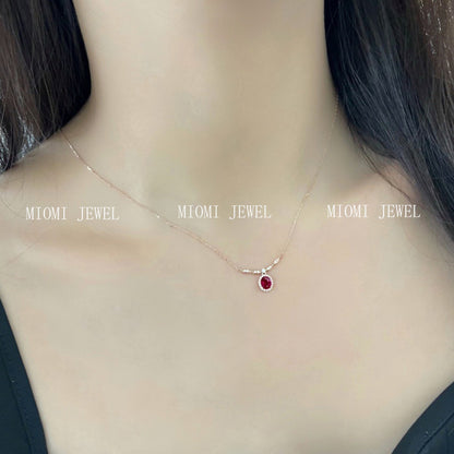 S925 Sterling Silver Pigeon Blood Ruby Pendant Necklace for Women, Niche Light Luxury, Rich Family Style, Evening Accessories, Collarbone Chain