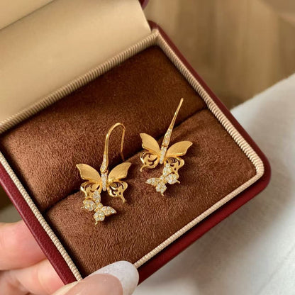 Sterling Silver S925 Brushed Craft Butterfly Earrings Light Luxury Retro Niche Design Exquisite Versatile Elegant New Earrings