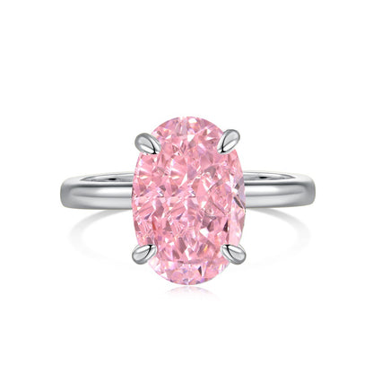 925 Sterling Silver Women's INS Heart Pink Ring Pink Diamond Sugar Cube Super Sparkling High Carbon Diamond Ring Wedding Ring
