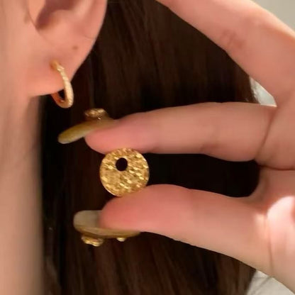 CNC Craft Two-Way Detachable Round Coin Earrings Hoop Light Luxury Exquisite Super Shiny Versatile
