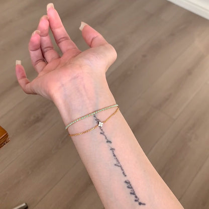 Sterling Silver S925 Four-Leaf Clover Double Layer Stacked Woven Bracelet Niche High-End Versatile Jewelry