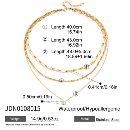 Zircon Titanium Steel Three-Layer Stacked Necklace Light Luxury High-End Clavicle Chain Stainless Steel Jewelry Non-Fading