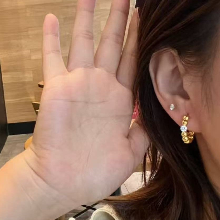 Pure Silver S925 Bubble Diamond Large Hoop Earrings French Light Luxury Niche Simple Ins Style Versatile Daily