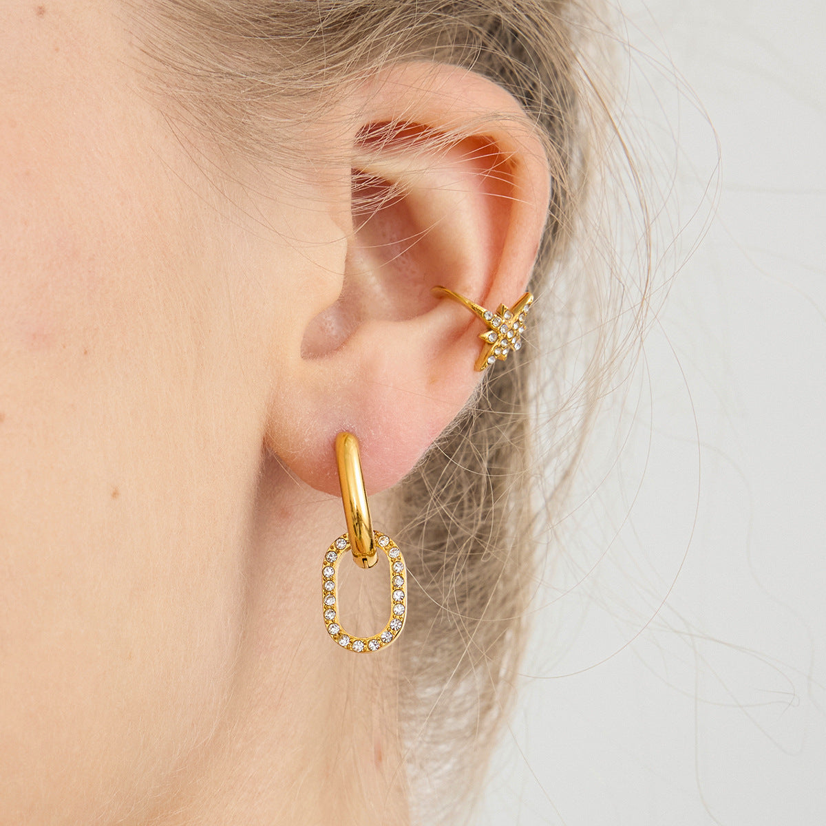 Titanium Steel Zircon Earrings Light Luxury High-end Earrings Non-fading Eight-pointed Star Ear Clip Stainless Steel Jewelry