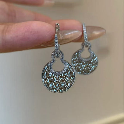 Pure Silver S925 CNC Craft Ice Crushed Gourd Earrings Light Luxury High-end Socialite Elegant Chanel Style Earrings