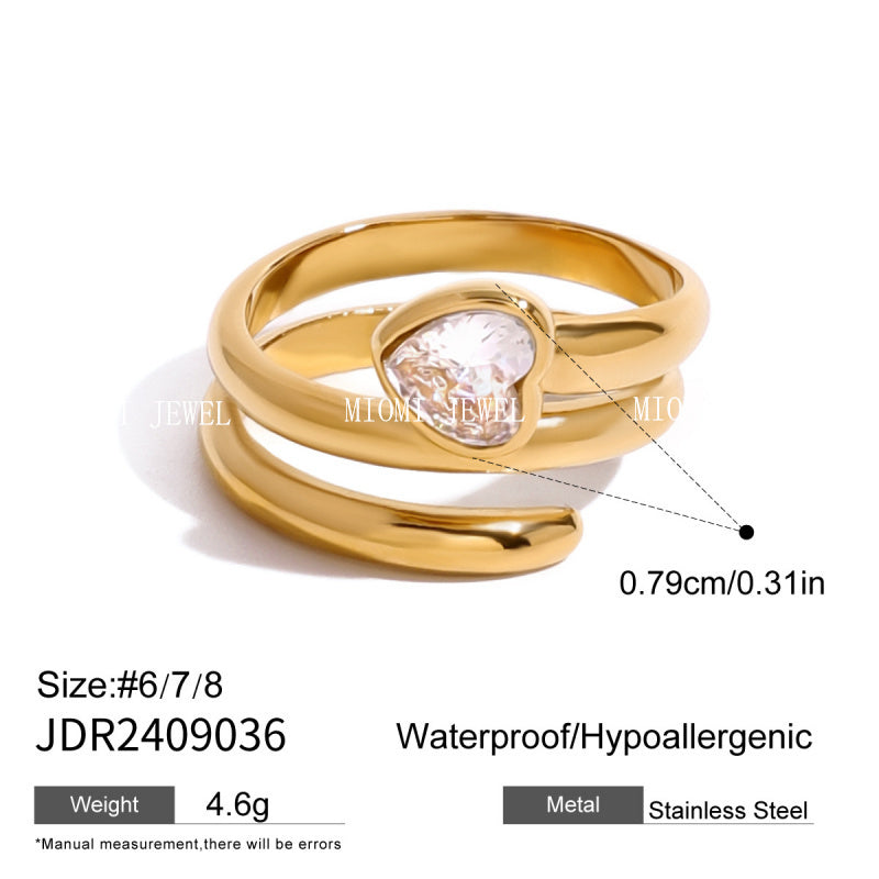 Stainless Steel Heart Zircon Ring High-End Niche Ring Titanium Steel Jewelry Earring