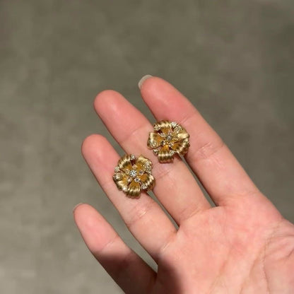 Sterling Silver S925 Brushed Craft High Carbon Diamond Small Flower Earrings Fashion Versatile High-end Exquisite Jewelry Light Luxury Niche