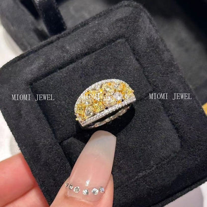 S925 Sterling Silver High Carbon Diamond ring Light Luxury Row Diamond Full Circle Ring Collection Socialite Layered Pigeon Egg Yolk Diamond Wealth Ring