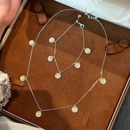Sterling Silver S925 New Vintage Summer Daisy Necklace Bracelet Set Light Luxury High-end Retro