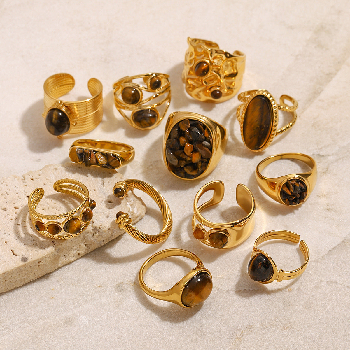 Tiger Eye Stone Ring Niche High-End Feel Hand Jewelry Titanium Steel Non-Fading Women's Ring