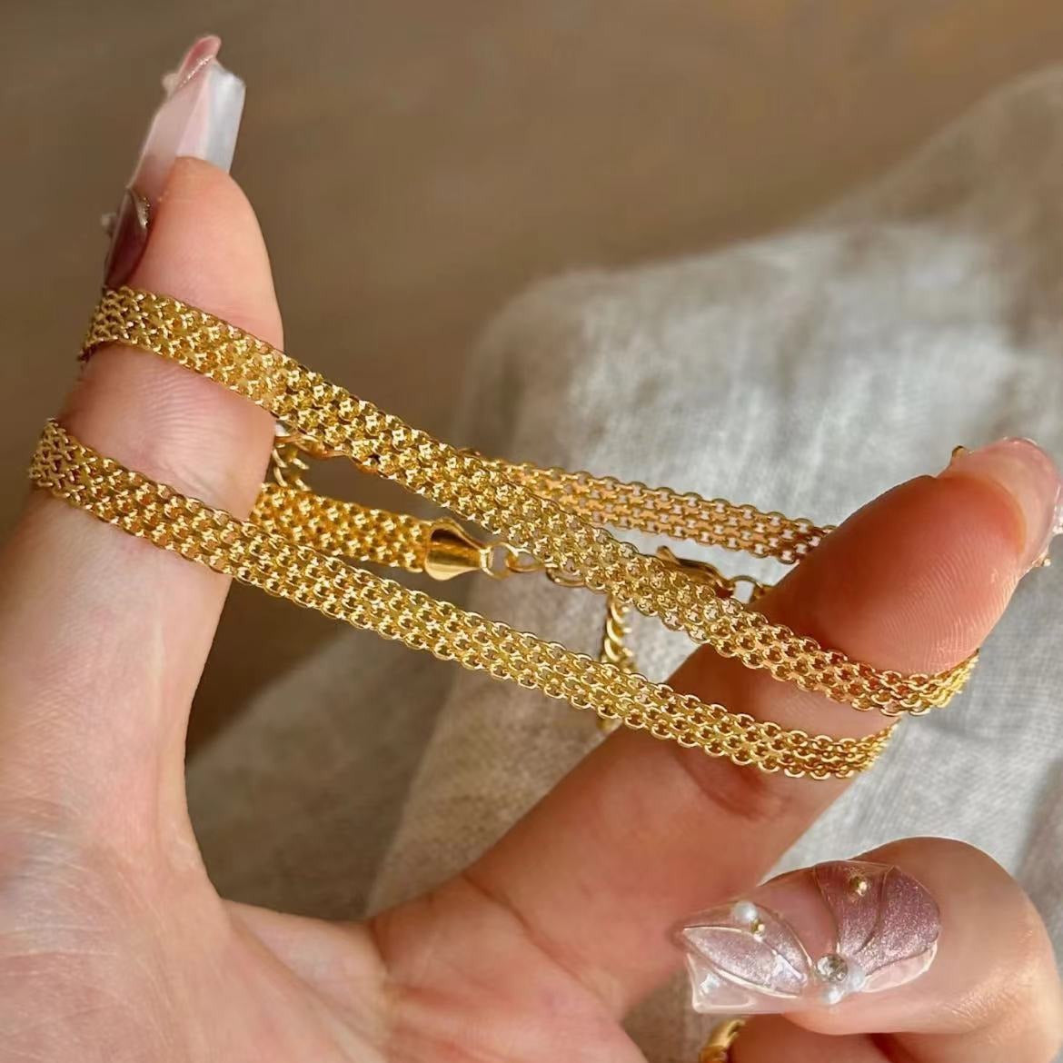 Pure Silver S925 Light Luxury Style High-end Lace Tank Chain Bracelet Layered Wear Style Niche Versatile