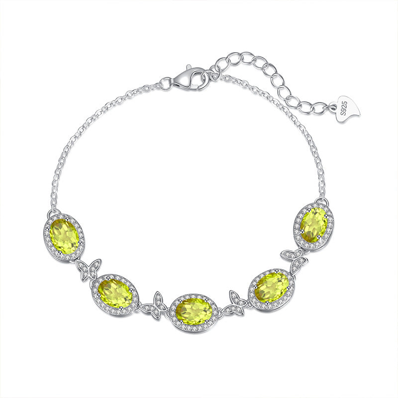 S925 Sterling Silver Inlaid Natural Crystal Stone Butterfly Bracelet Multi-color Crystal Clear Healing Fashion Design Women's Style