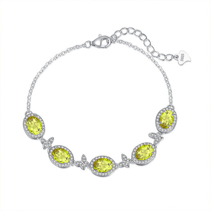 S925 Sterling Silver Inlaid Natural Crystal Stone Butterfly Bracelet Multi-color Crystal Clear Healing Fashion Design Women's Style