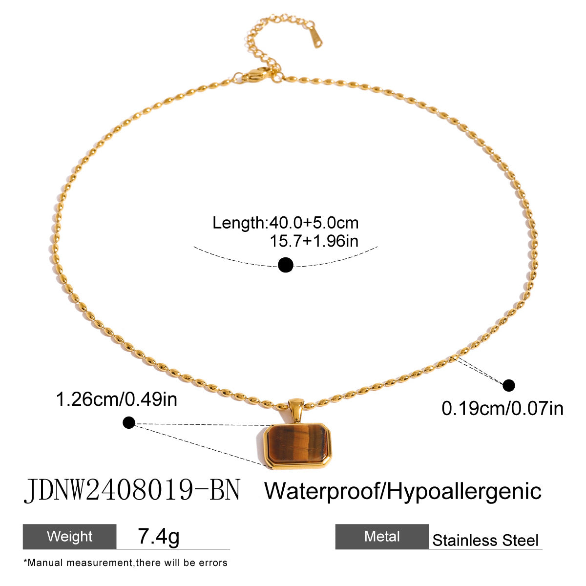 Stainless Steel Tiger Eye Stone Pendant Necklace High-End Niche Collarbone Chain Titanium Steel Neck Chain Jewelry