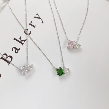 S925 Sterling Silver High Carbon Diamond Necklace for Women Ice Flower Cut Pink Heart Pendant Green Diamond High-end Collarbone Chain
