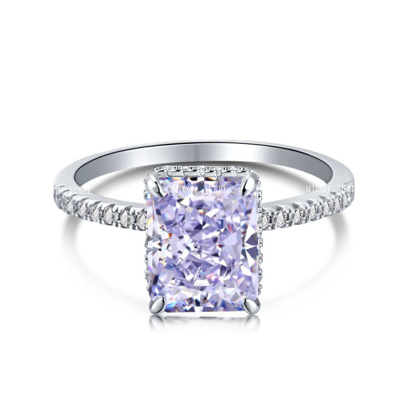 High Carbon Diamond Jewelry S925 Sterling Silver Heavy Craft Ring for Women 8A Zircon Square Ice Flower Cut Gemstone Ring