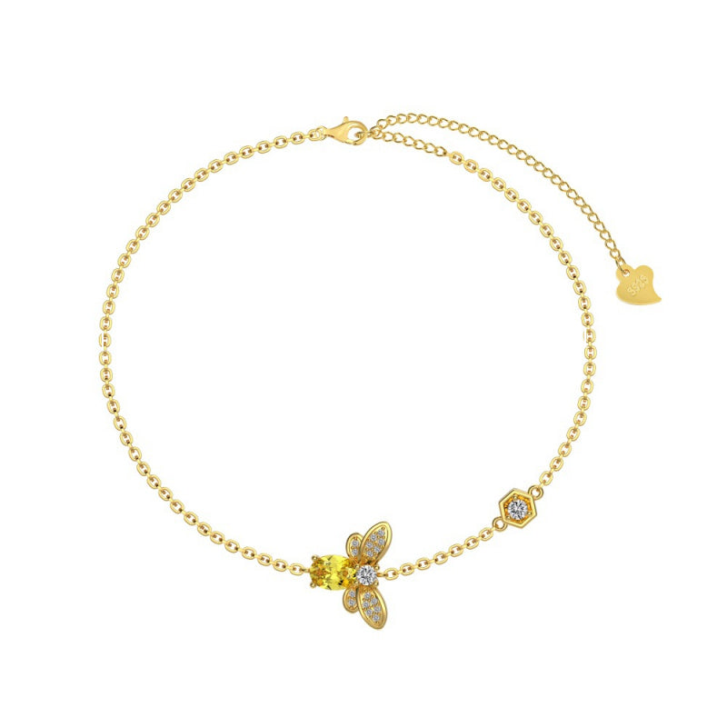 S925 Sterling Silver Little Bee Set for Women Inlaid with Zircon Vintage Elegant Simple Fashion Versatile Collarbone Chain