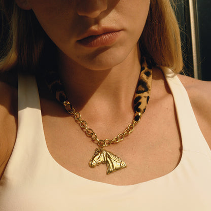 Titanium Steel Leopard Print Scarf Horse Necklace Pendant Accessory for Women Niche Light Luxury Collarbone Chain Stainless Steel Jewelry