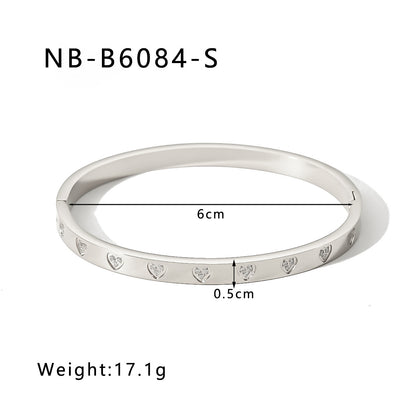 Hot-Selling Zircon Heart-Shaped Quadrilateral Geometric White Zircon Green Zircon Titanium Steel Real Gold Plated Color-Retaining Jewelry Bracelet