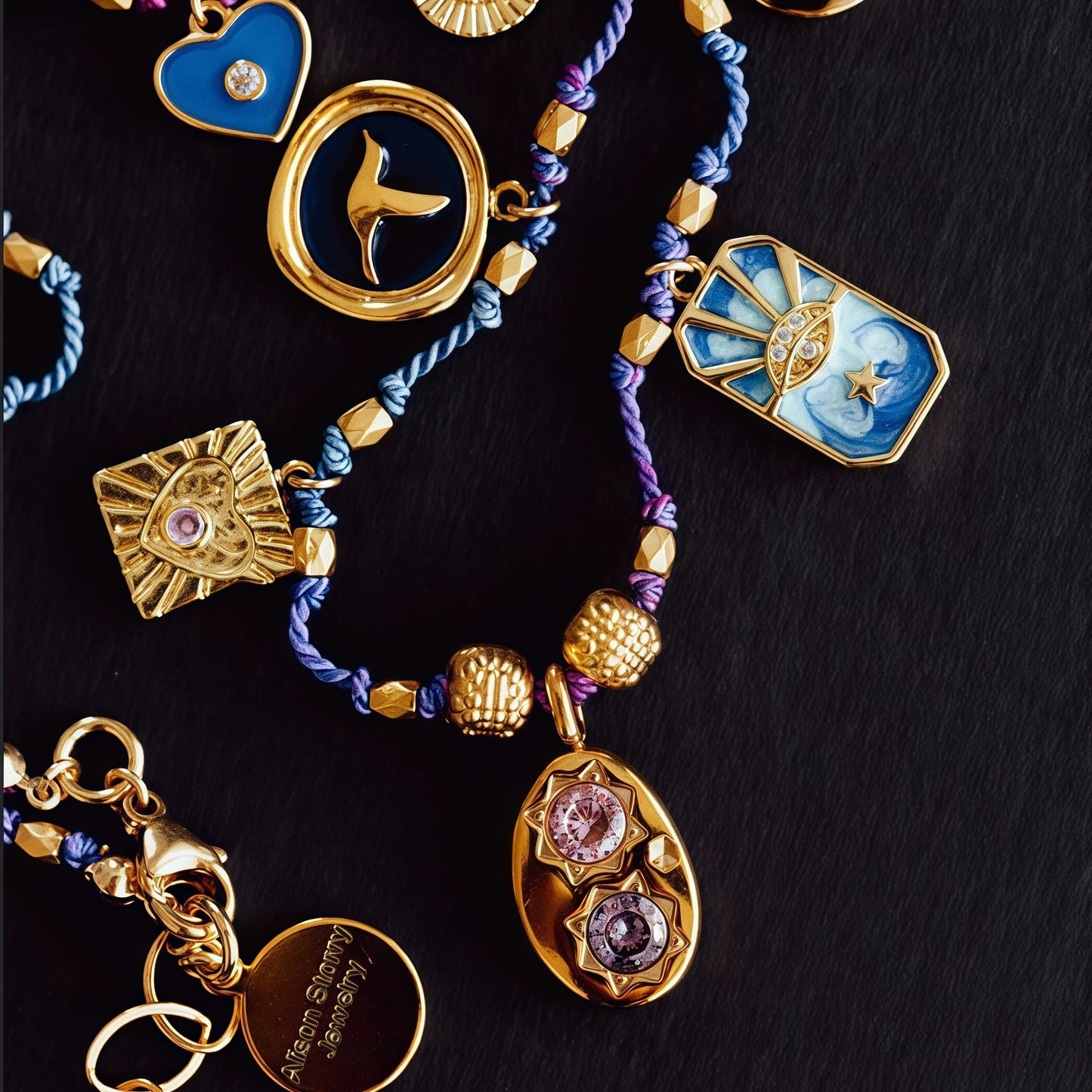 Colorful Oil Drop Pendant Color Rope Necklace Devil's Eye Heart Personality Hip Hop Unisex