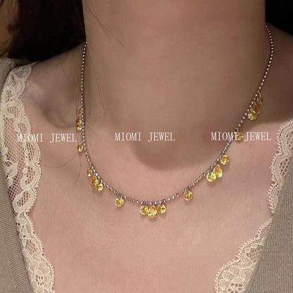 S925 Sterling Silver Sparkling Fortune Beads Yellow Diamond Starry Sky Necklace Super Fairy Galaxy Radiant Pull-out Necklace