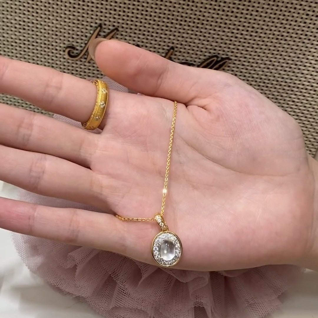 Italian Craft Pure Silver S925 18K Gold Plated Necklace Vintage Chinese Style Foam Jade Pendant Necklace Collarbone Chain