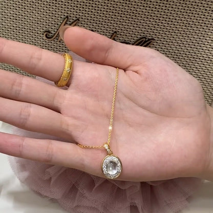 Italian Craft Pure Silver S925 18K Gold Plated Necklace Vintage Chinese Style Foam Jade Pendant Necklace Collarbone Chain