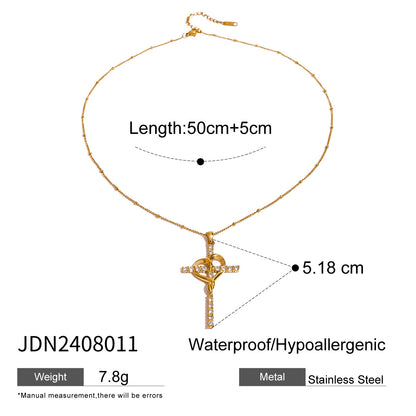 Stainless Steel Cross Pendant Necklace Zircon Natural Stone Clavicle Chain Titanium Steel Neck Chain Jewelry