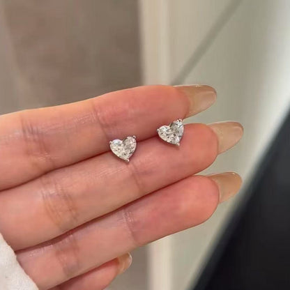 Pure Silver S925 High Carbon Diamond Heart Stud Earrings Water Drop Tear Earrings Fashion Versatile Cute Sweet