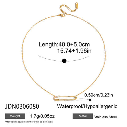 White Diamond Paperclip Titanium Steel Necklace Light Luxury High-end Clavicle Chain Non-fading Stainless Steel Jewelry