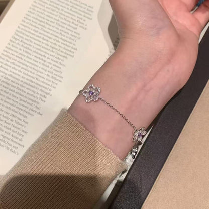 Sterling Silver A925 High Carbon Diamond Summer Purple Flower Bracelet Exquisite High-end Niche Versatile Design