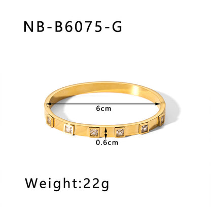 Hot-Selling Zircon Heart-Shaped Quadrilateral Geometric White Zircon Green Zircon Titanium Steel Real Gold Plated Color-Retaining Jewelry Bracelet