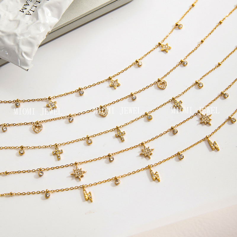 Titanium Steel Zircon Necklace for Women, Light Luxury High-End Clavicle Chain, Non-Fading Stainless Steel Jewelry