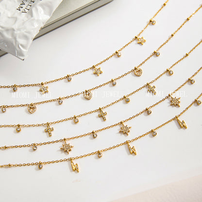 Titanium Steel Zircon Necklace for Women, Light Luxury High-End Clavicle Chain, Non-Fading Stainless Steel Jewelry