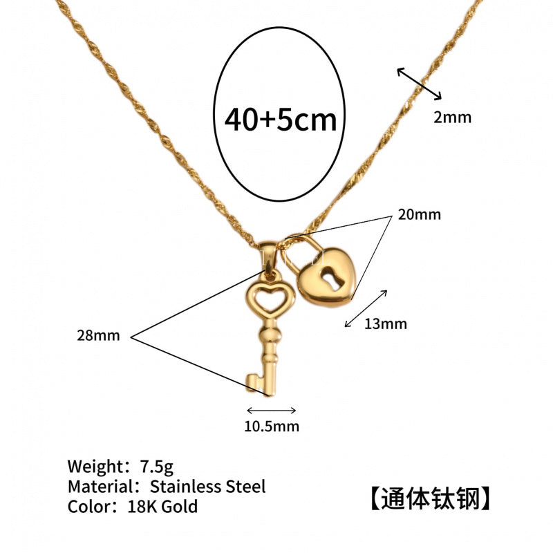 Stainless Steel Heartbeat Key Water Wave Chain 18K Gold Plated Titanium Steel Necklace for Women
