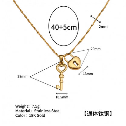 Stainless Steel Heartbeat Key Water Wave Chain 18K Gold Plated Titanium Steel Necklace for Women