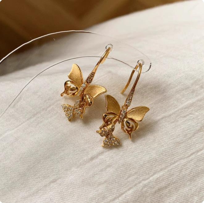 Sterling Silver S925 Brushed Craft Butterfly Earrings Light Luxury Retro Niche Design Exquisite Versatile Elegant New Earrings