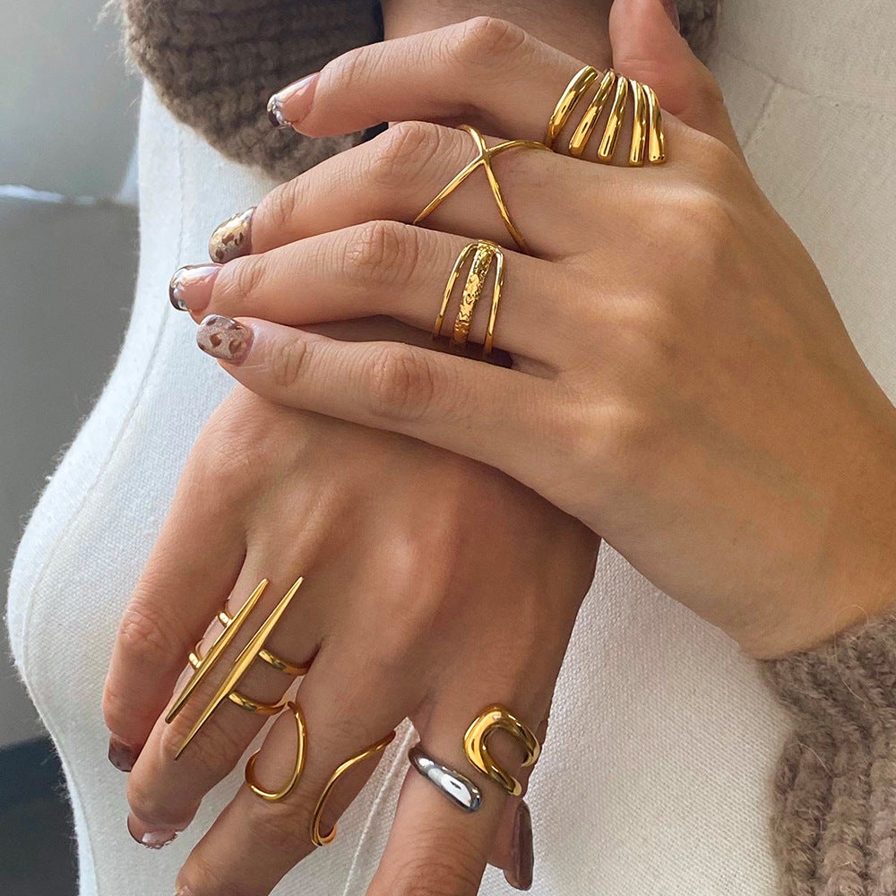 Stainless Steel Irregular Ring High-End Niche Open Ring Titanium Steel Hand Jewelry Ring