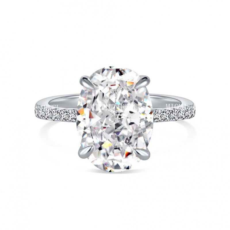 S925 Sterling Silver Oval Ring for Women Inlaid with 8A Ice Flower Cut High Carbon Diamond European and American Exquisite Wedding Ring Cross-Border