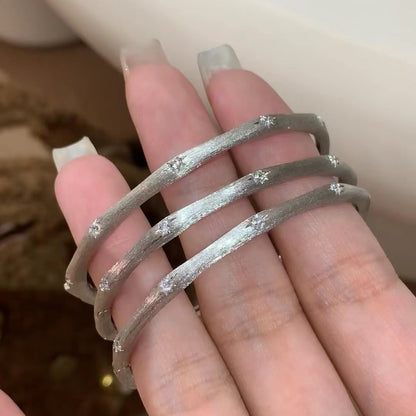 Pure Silver S925 Vintage Brushed Craft Ribbon Starlight Brushed Bracelet Thin Women's Simple Circle Inlaid Diamond Bangle