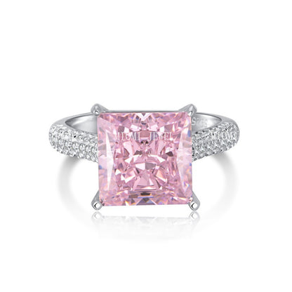925 Sterling Silver Women's INS Heart Pink Ring Pink Diamond Sugar Cube Super Sparkling High Carbon Diamond Ring Wedding Ring