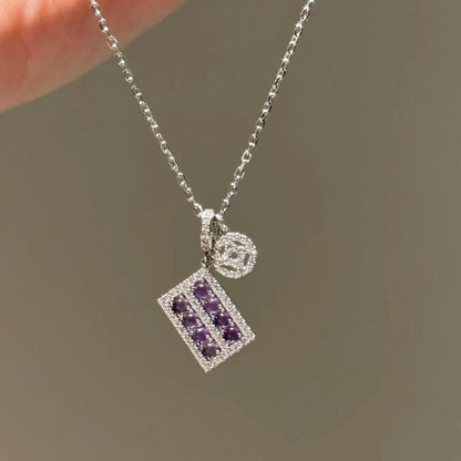 Pure Silver S925 Amethyst Abacus Gold Coin Necklace Exquisite Light Luxury High-End Niche Temperament Versatile Collarbone Chain