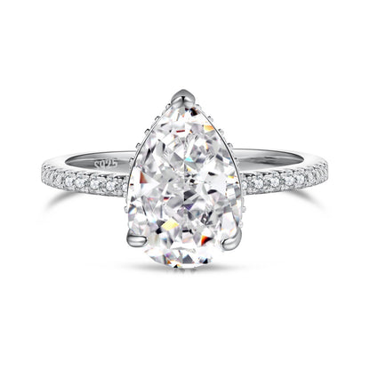 Luxury French Style S925 Sterling Silver Ring for Women with Water Drop Egg-Shaped Zircon Inlay, Exquisite Wedding Ice Flower Cut Women's Jewelry