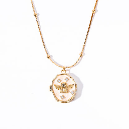 Angel Open and Close Photo Album Box Necklace Pet Photo Frame Necklace for Women Artistic Retro Collarbone Chain