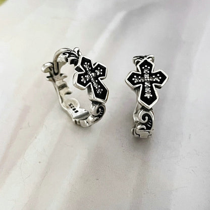 925 Sterling Silver Cross Inlaid with Zirconia Personality Trendy Fashion Retro Earrings Niche Versatile Hypoallergenic Stud Earrings