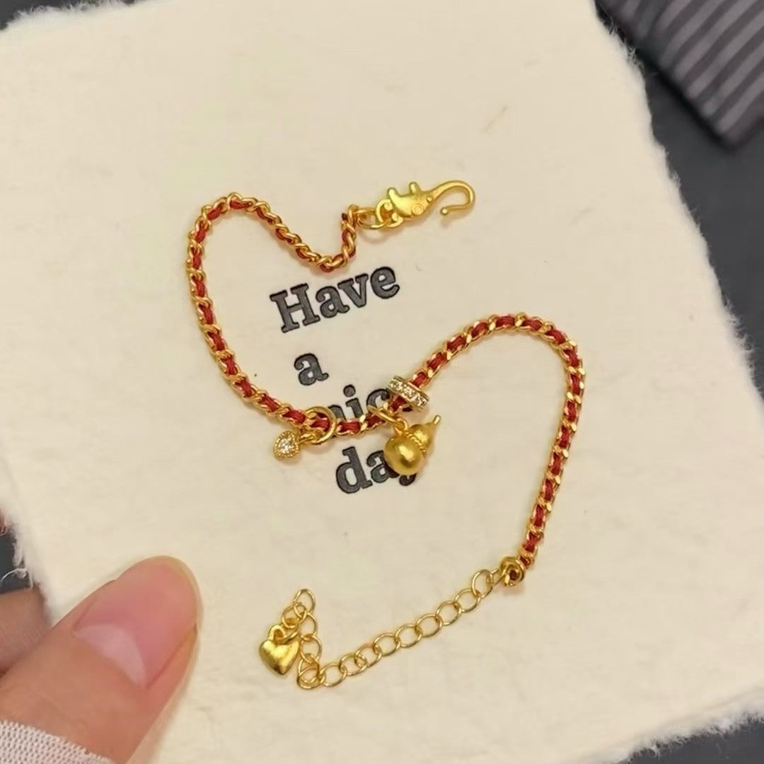 Pure Silver S925 Zodiac Year Red Rope Braided Bracelet Light Luxury High-end Style Auspicious Braided Bracelet Non-fading